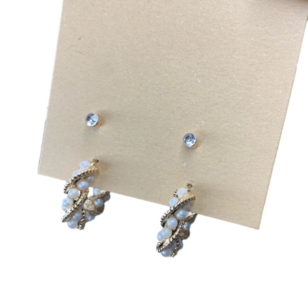 Diamond pearl earring set
